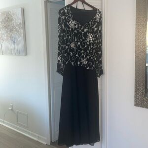 EUC JKara Black Dress with white floral beeding Size 16